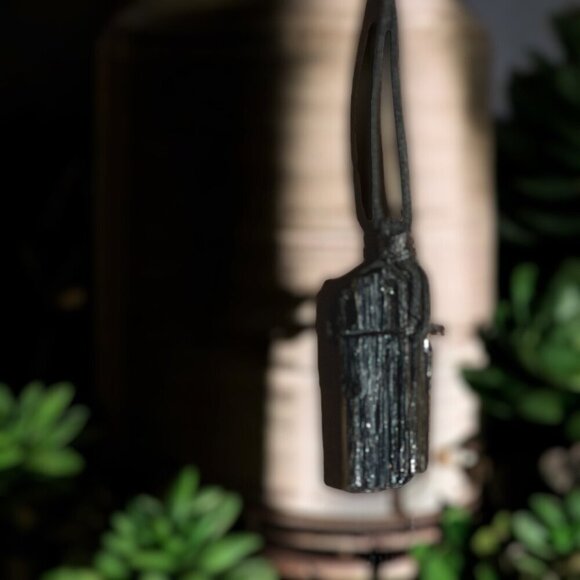 Black Tourmaline Natural Chunk Pendant Necklace w Velvet Cord 2.25" Size Crystal - Picture 8 of 11